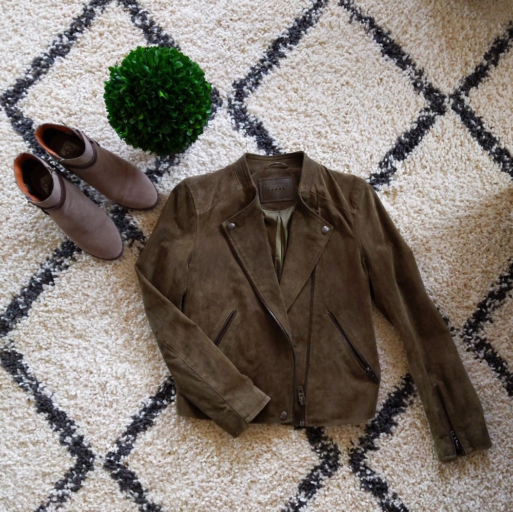 Blank NYC Olive real suede moto jacket
